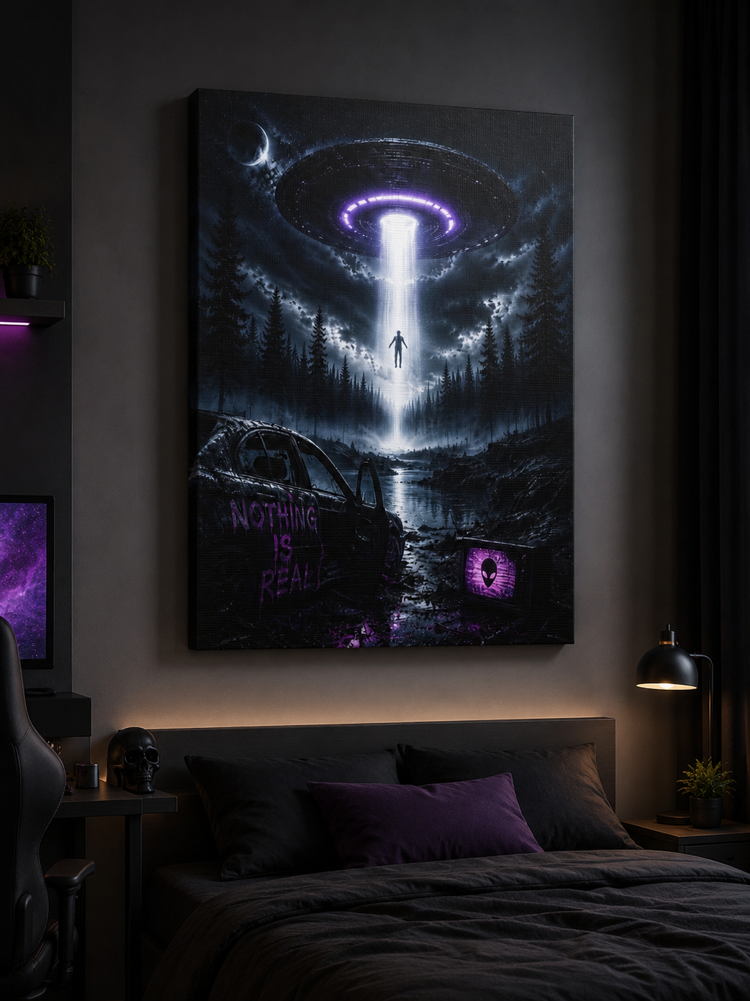 Nothing Is Real Canvas | GLITCHED UFO Abduction Wall Art