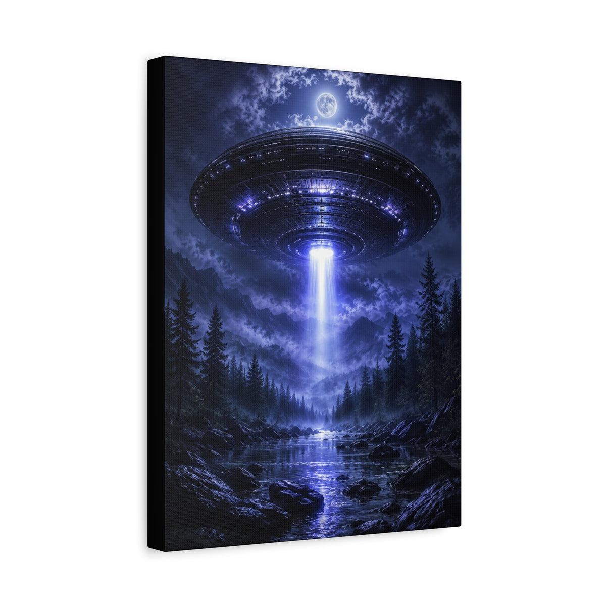 UFO Abduction Canvas | GLITCHED Alien Forest Wall Art
