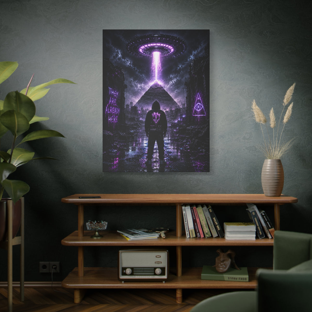 They Are Already Here Canvas | GLITCHED UFO Pyramid Wall Art
