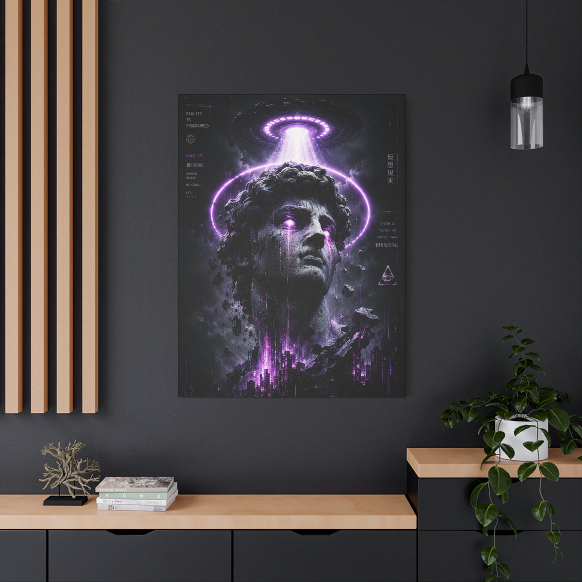 Glitched Statue Canvas | GLITCHED Cyberpunk Sci-Fi Wall Art