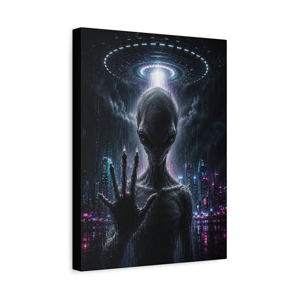 Alien Visitor Canvas | GLITCHED First Contact UFO Wall Art