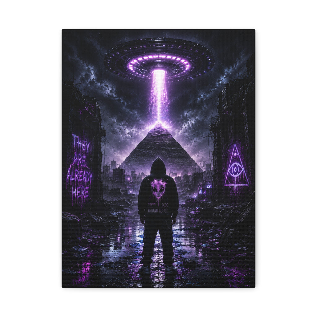 They Are Already Here Canvas | GLITCHED UFO Pyramid Wall Art
