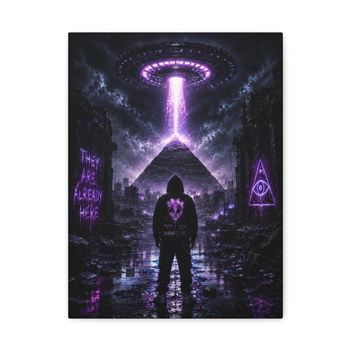 They Are Already Here Canvas | GLITCHED UFO Pyramid Wall Art