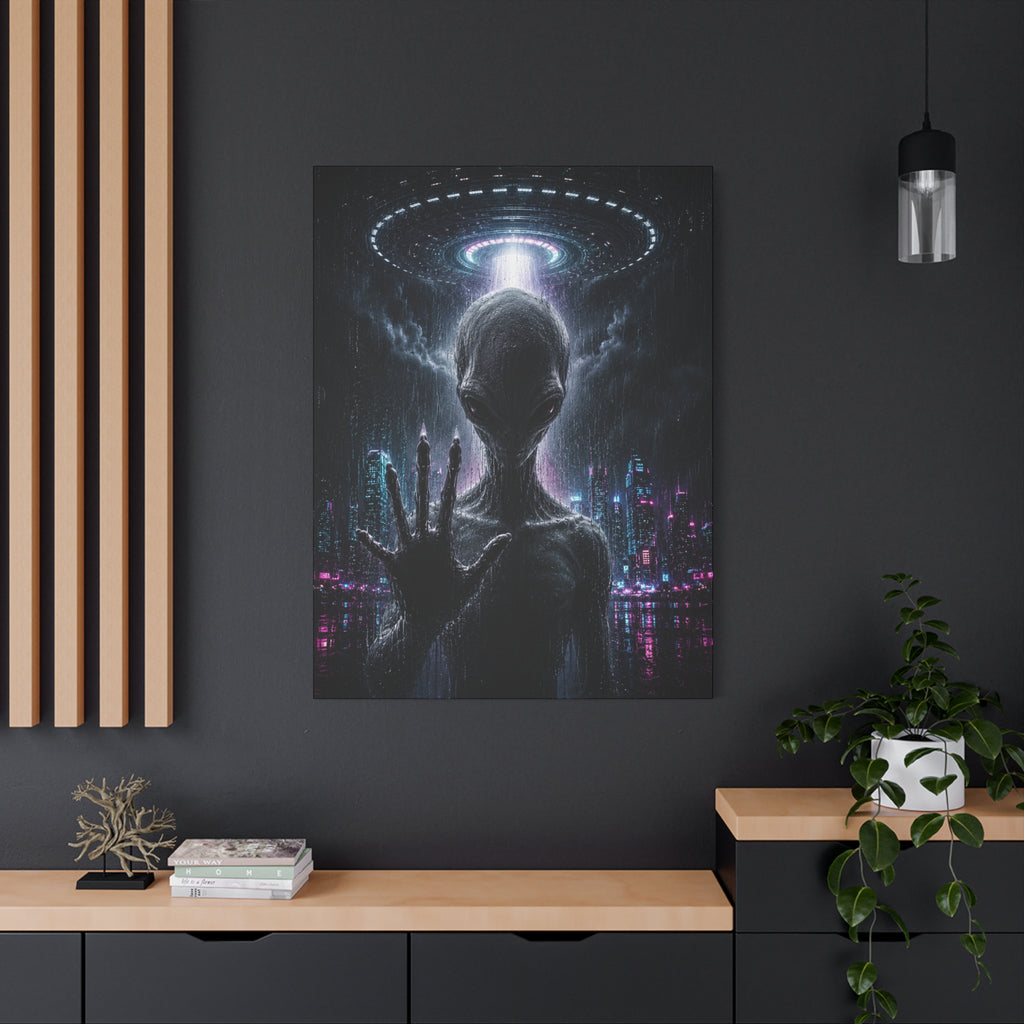 Alien Visitor Canvas | GLITCHED First Contact UFO Wall Art