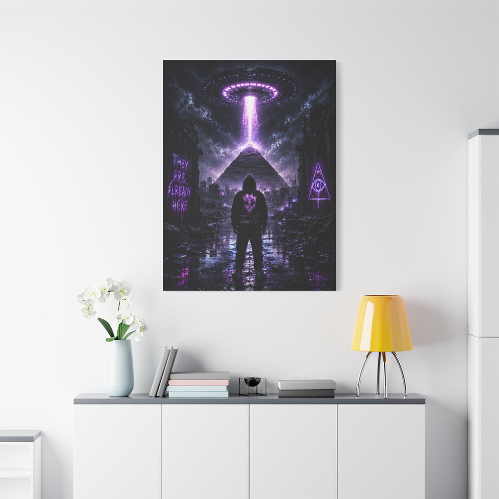 They Are Already Here Canvas | GLITCHED UFO Pyramid Wall Art