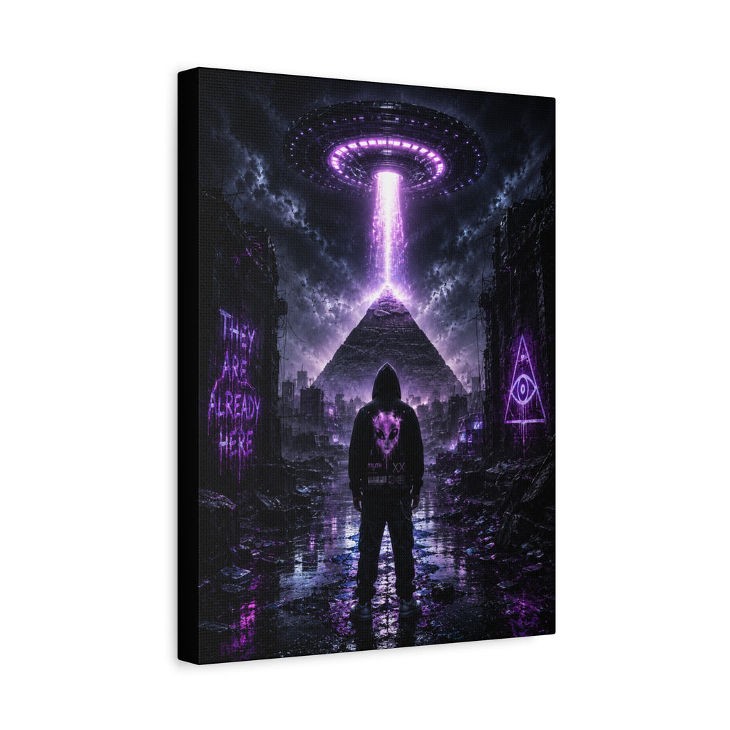 They Are Already Here Canvas | GLITCHED UFO Pyramid Wall Art