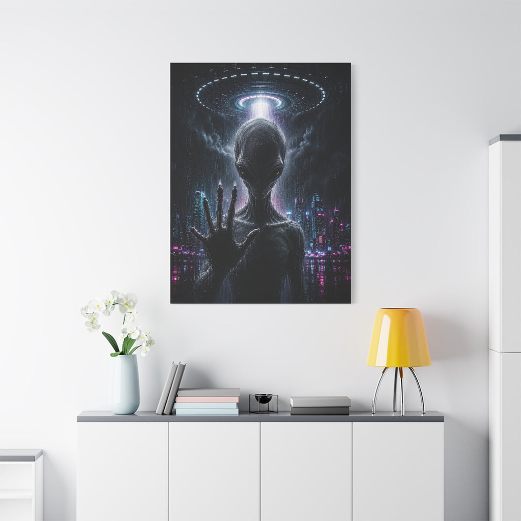 Alien Visitor Canvas | GLITCHED First Contact UFO Wall Art