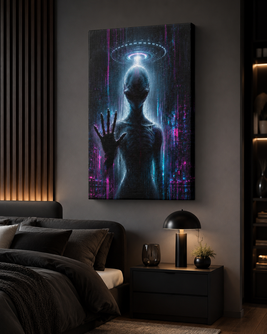 Alien Encounter Canvas | GLITCHED Dark First Contact Wall Art