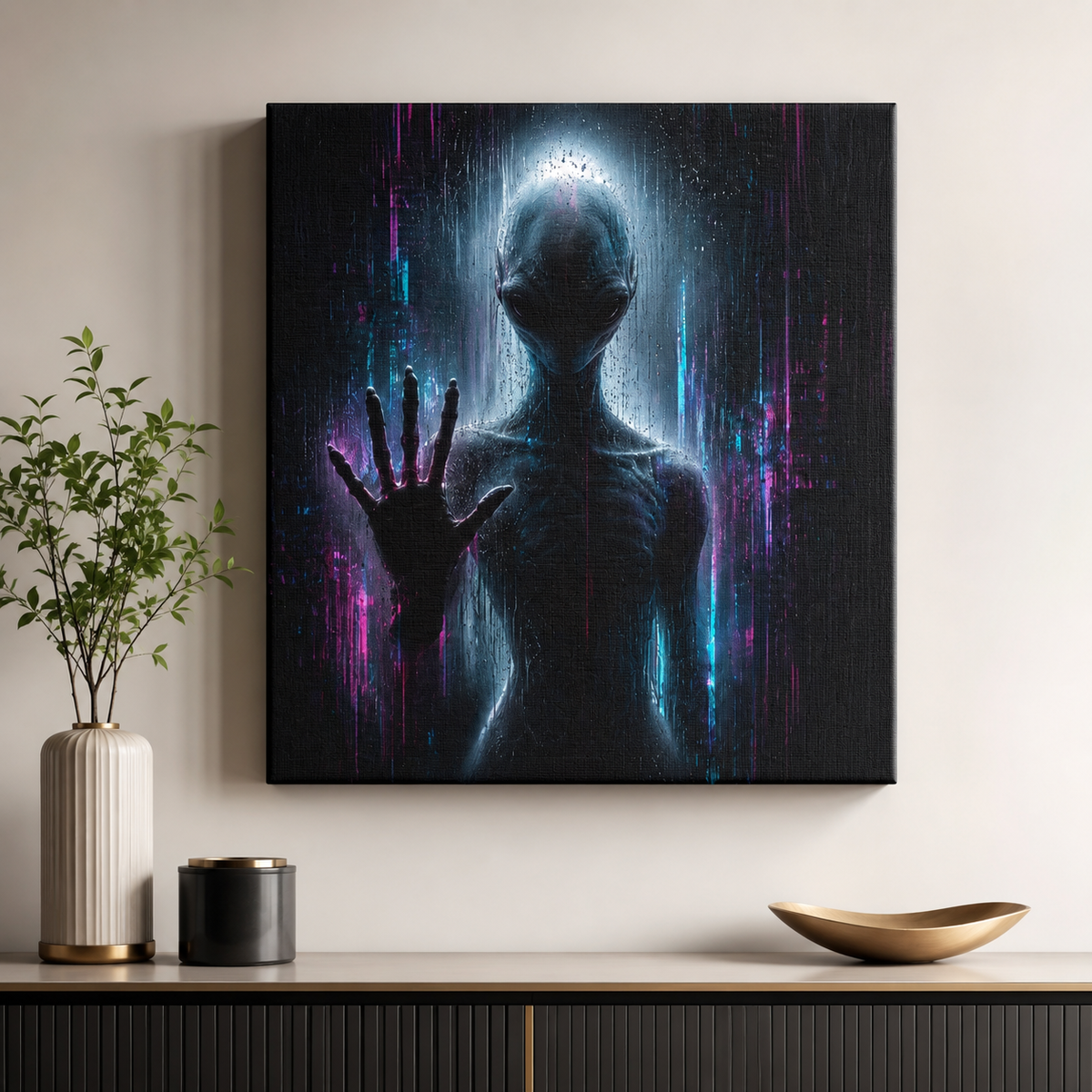 Alien Encounter Canvas | GLITCHED Dark First Contact Wall Art