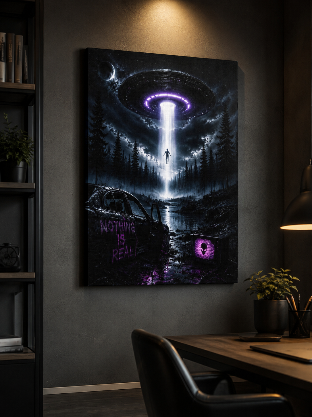 Nothing Is Real Canvas | GLITCHED UFO Abduction Wall Art