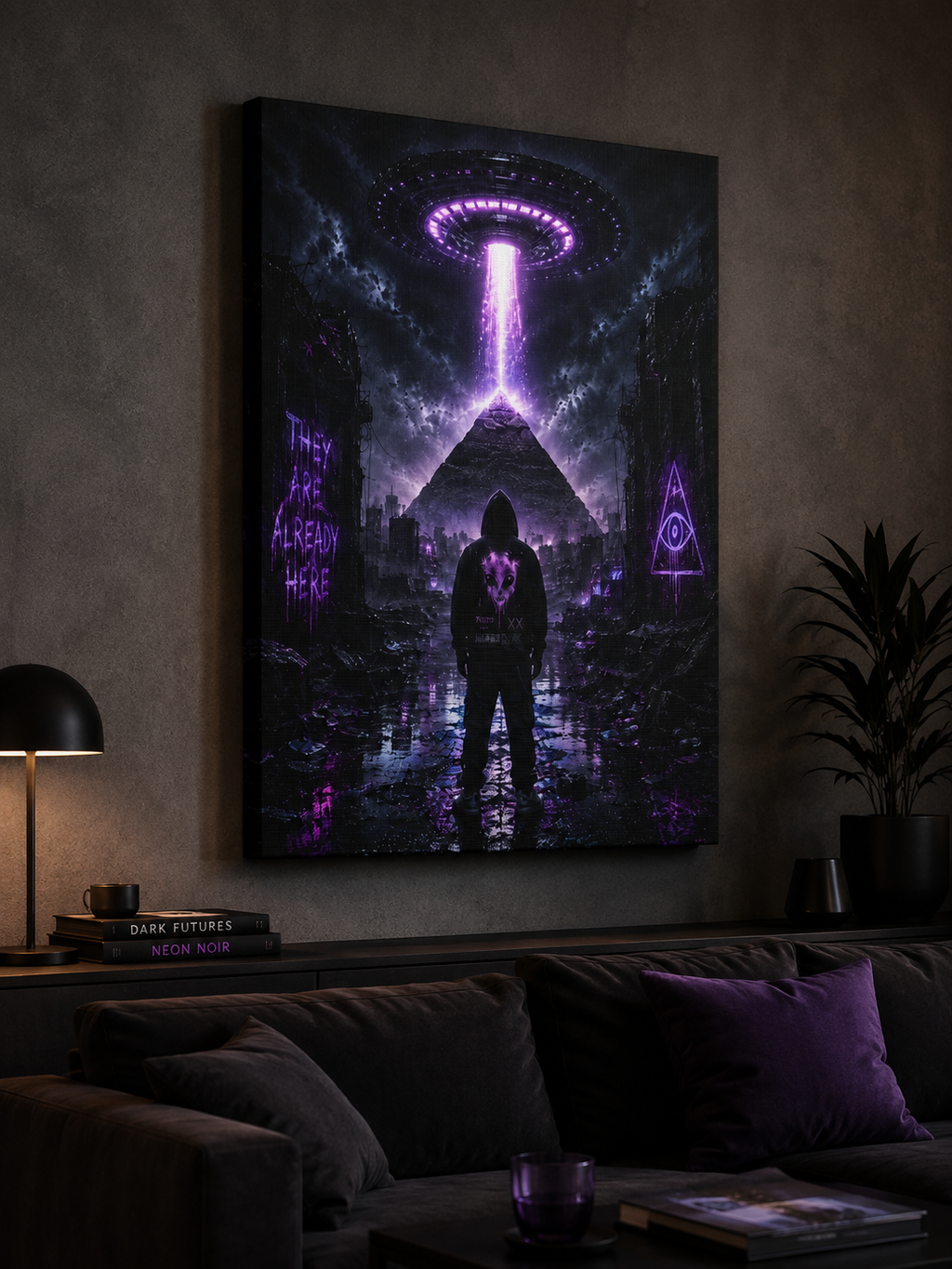 They Are Already Here Canvas | GLITCHED UFO Pyramid Wall Art