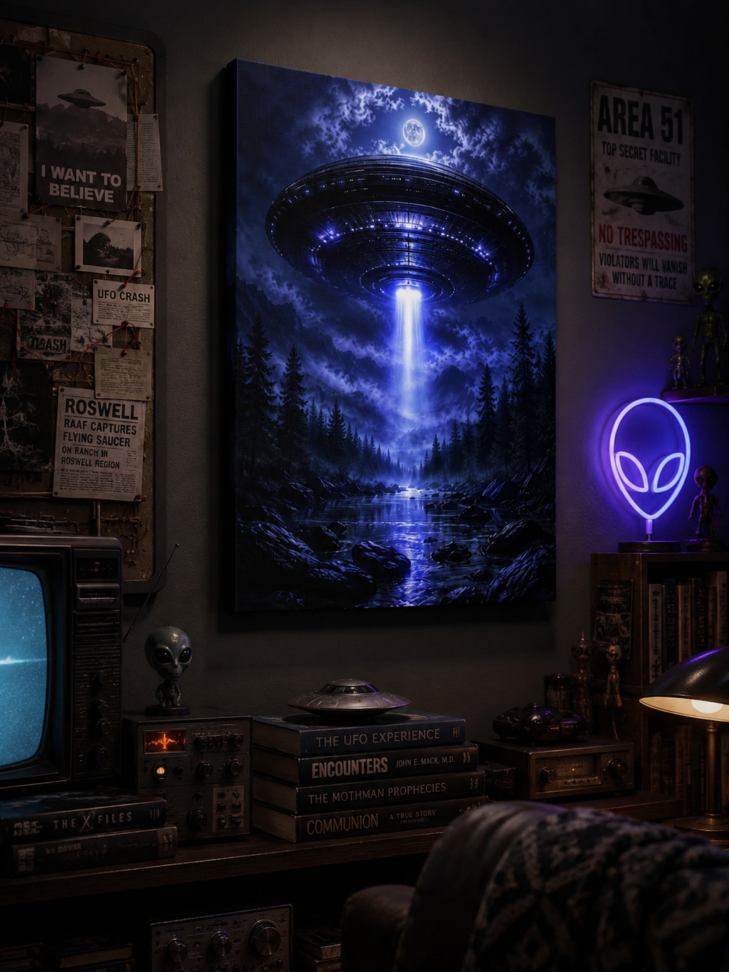UFO Abduction Canvas | GLITCHED Alien Forest Wall Art