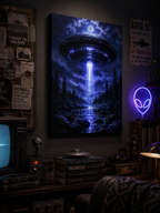 UFO Abduction Canvas | GLITCHED Alien Forest Wall Art
