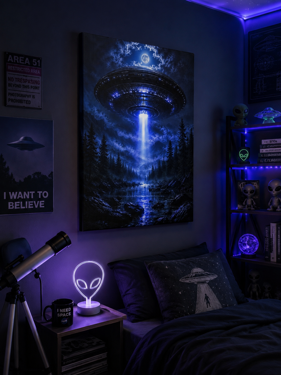 UFO Abduction Canvas | GLITCHED Alien Forest Wall Art