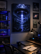 UFO Abduction Canvas | GLITCHED Alien Forest Wall Art