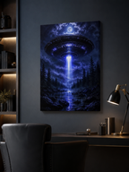 UFO Abduction Canvas | GLITCHED Alien Forest Wall Art