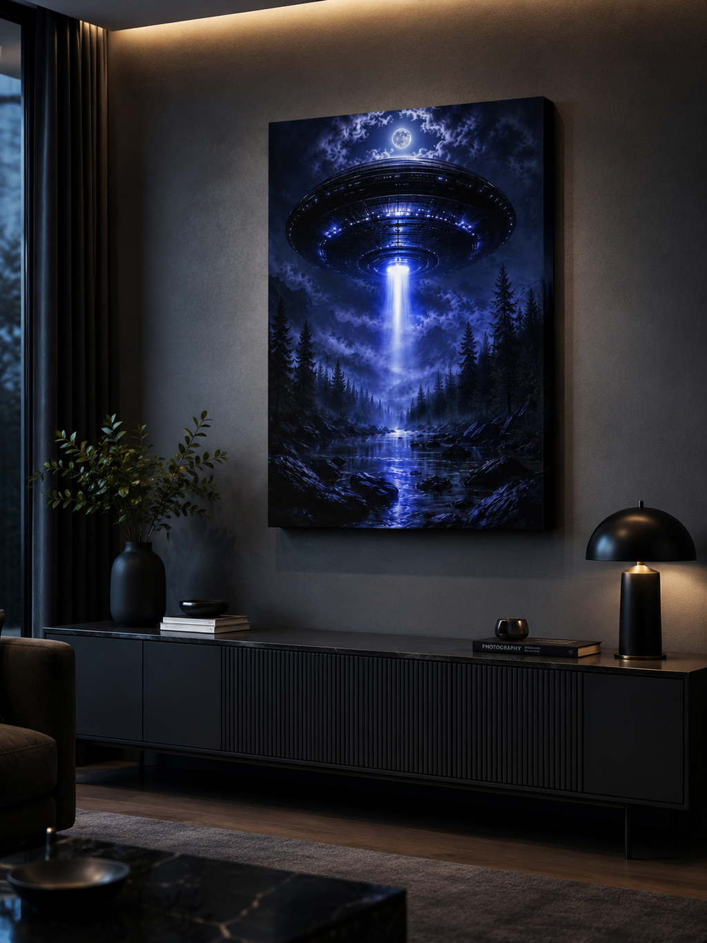 UFO Abduction Canvas | GLITCHED Alien Forest Wall Art