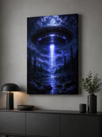 UFO Abduction alien forest canvas wall art, GLITCHED