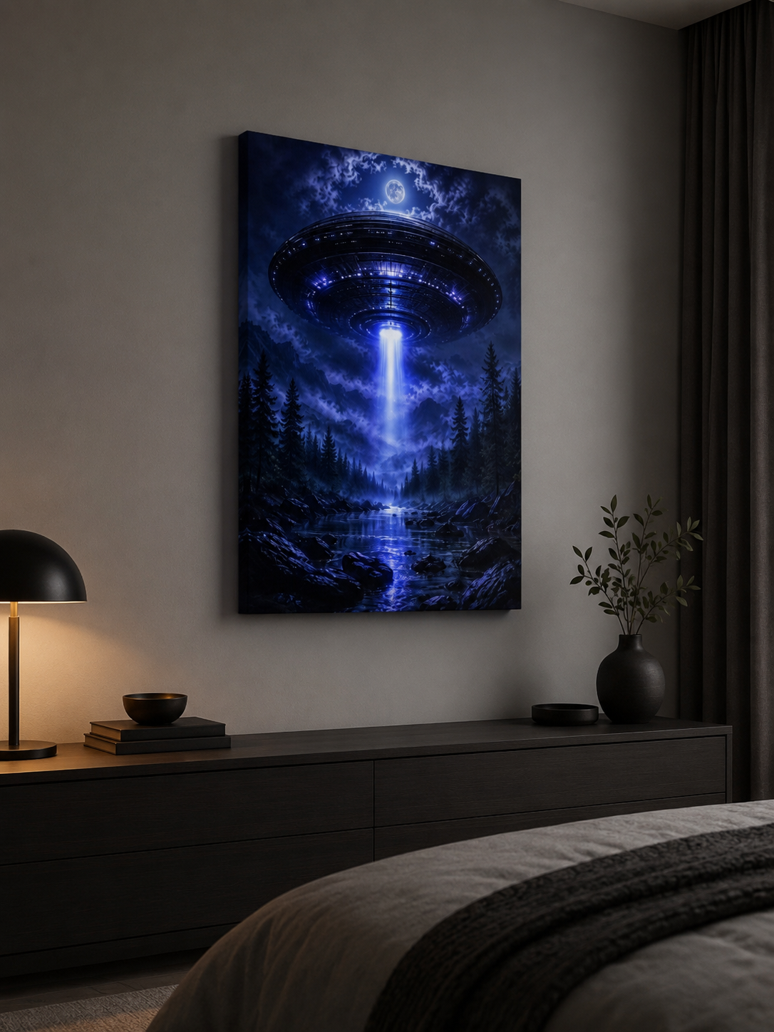 UFO Abduction Canvas | GLITCHED Alien Forest Wall Art