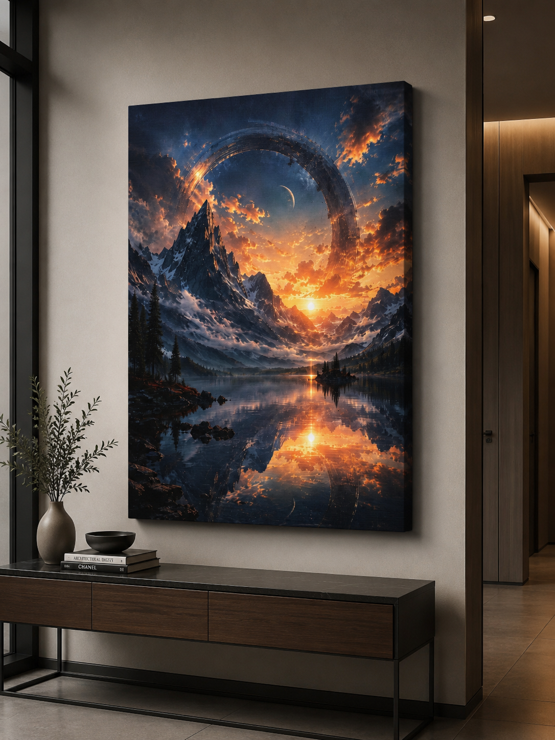 Cosmic Mountain Canvas | GLITCHED Celestial Fantasy Wall Art