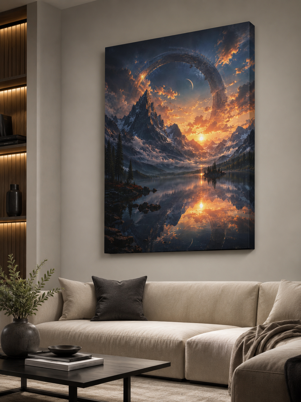 Cosmic Mountain celestial fantasy canvas wall art, GLITCHED