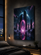 Neon Portal cyberpunk sci-fi canvas wall art, GLITCHED
