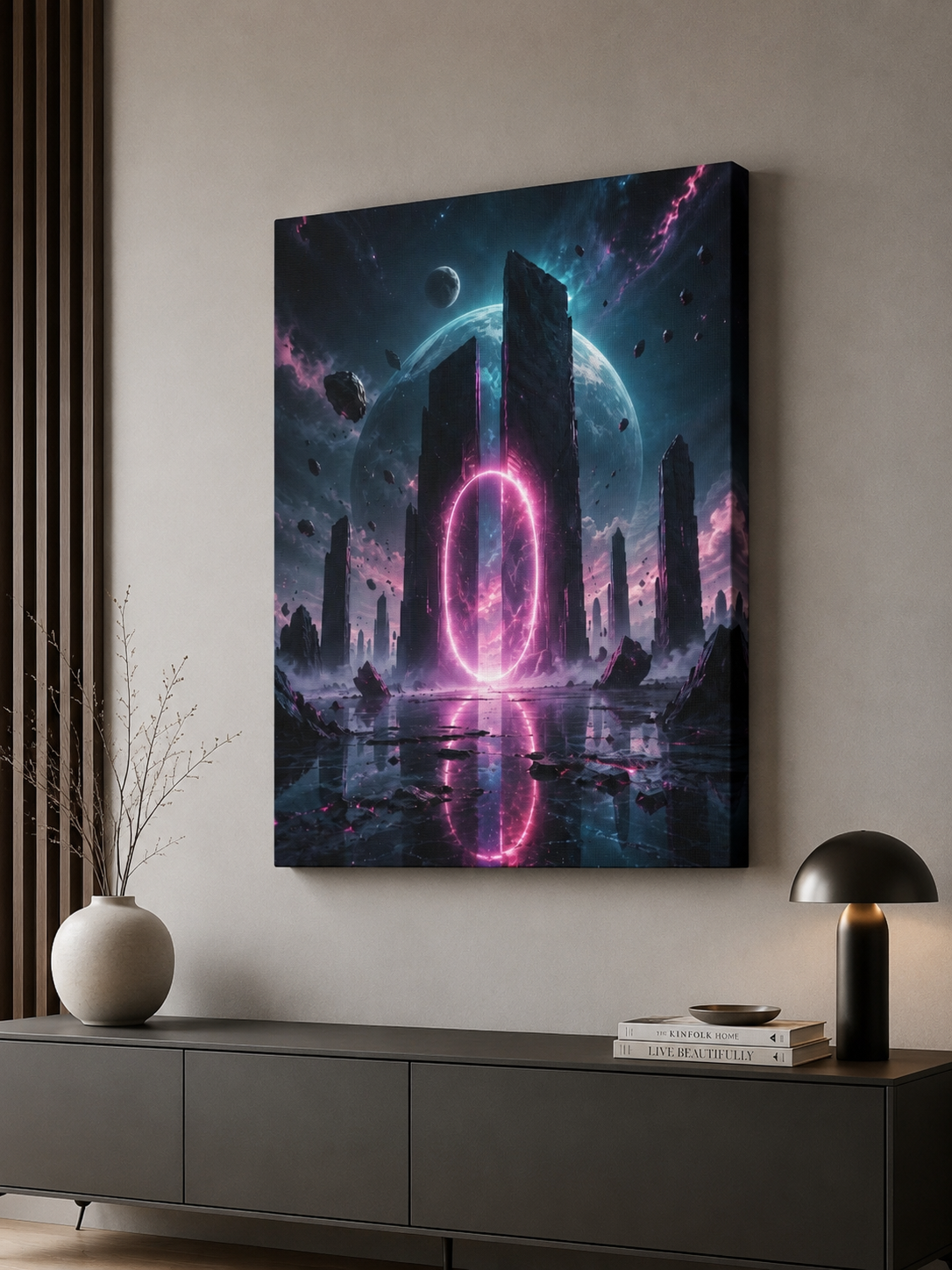 Neon Portal Canvas | GLITCHED Cyberpunk Sci-Fi Wall Art