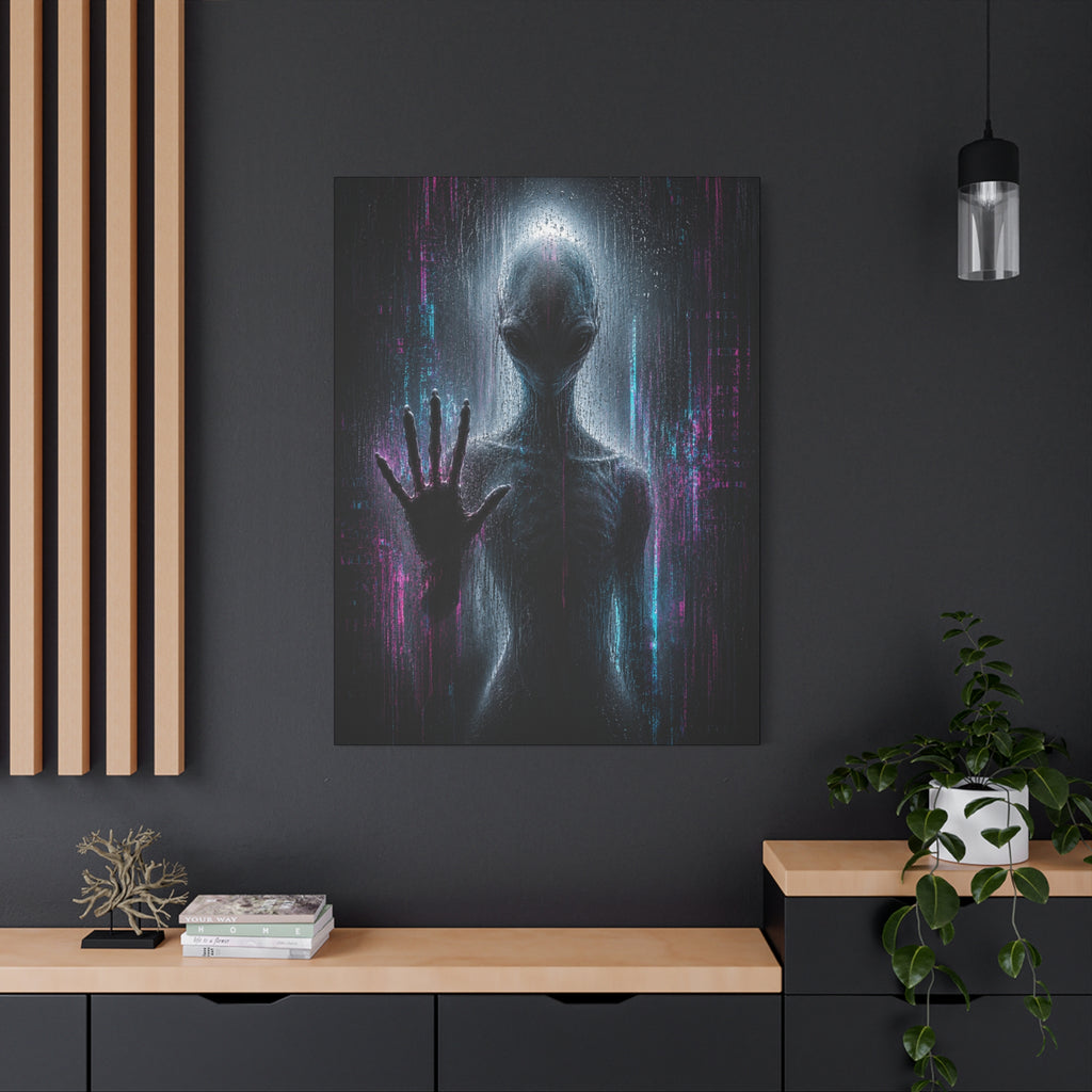 Alien Encounter Canvas | GLITCHED Dark First Contact Wall Art