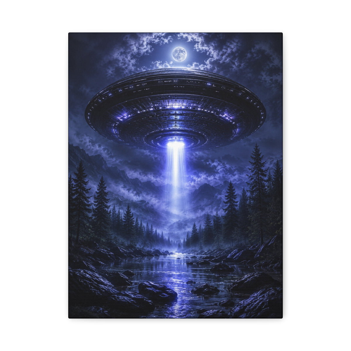 UFO Abduction Canvas | GLITCHED Alien Forest Wall Art