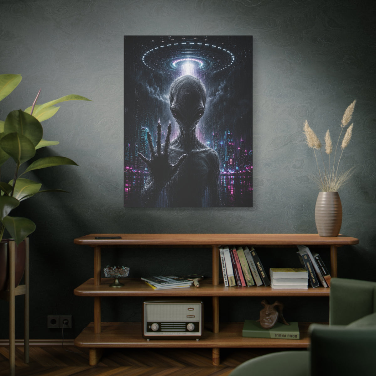 Alien Visitor Canvas | GLITCHED First Contact UFO Wall Art