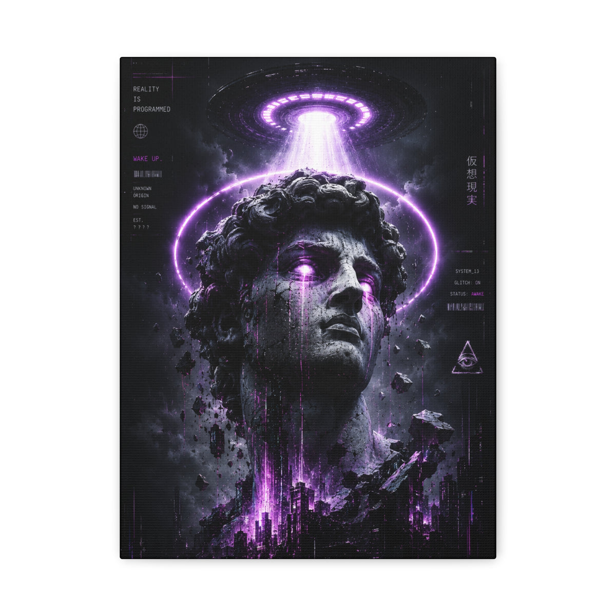 Glitched Statue Canvas | GLITCHED Cyberpunk Sci-Fi Wall Art