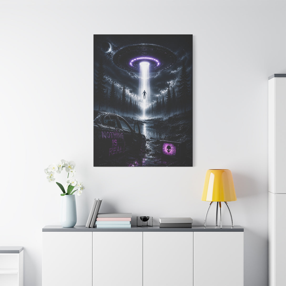 Nothing Is Real Canvas | GLITCHED UFO Abduction Wall Art