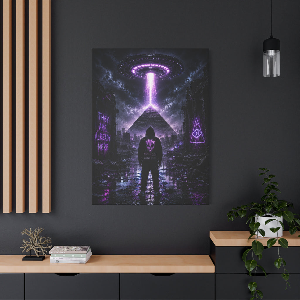They Are Already Here Canvas | GLITCHED UFO Pyramid Wall Art