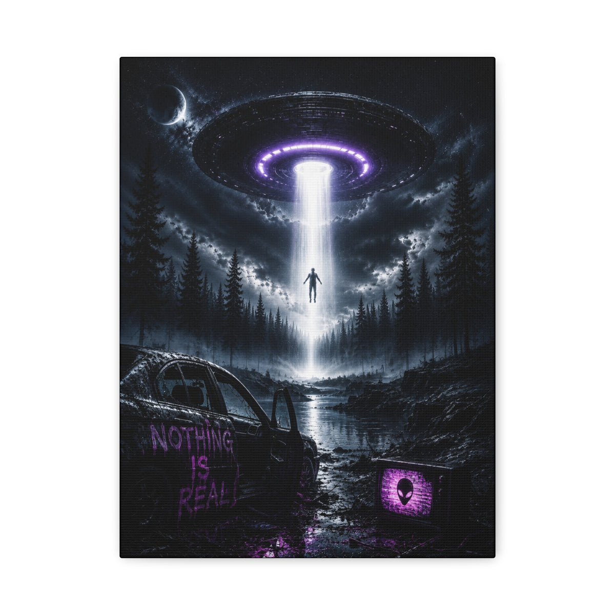 Nothing Is Real Canvas | GLITCHED UFO Abduction Wall Art
