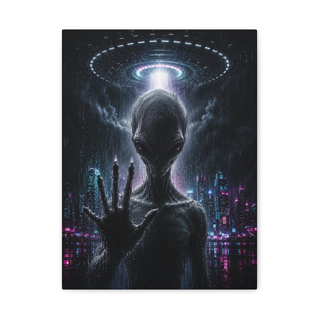 Alien Visitor Canvas | GLITCHED First Contact UFO Wall Art