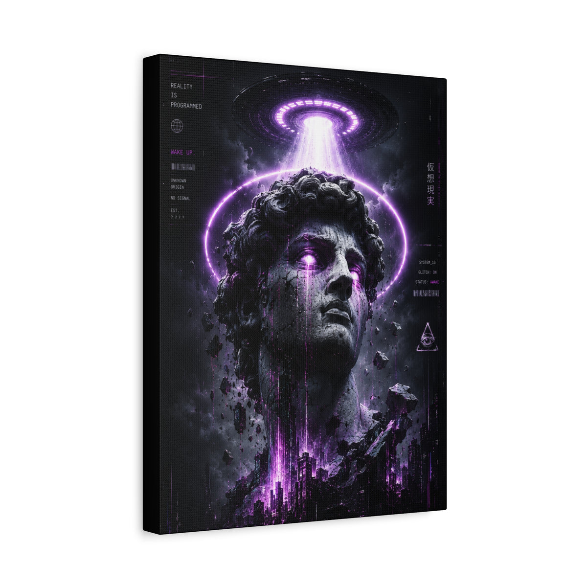 Glitched Statue Canvas | GLITCHED Cyberpunk Sci-Fi Wall Art